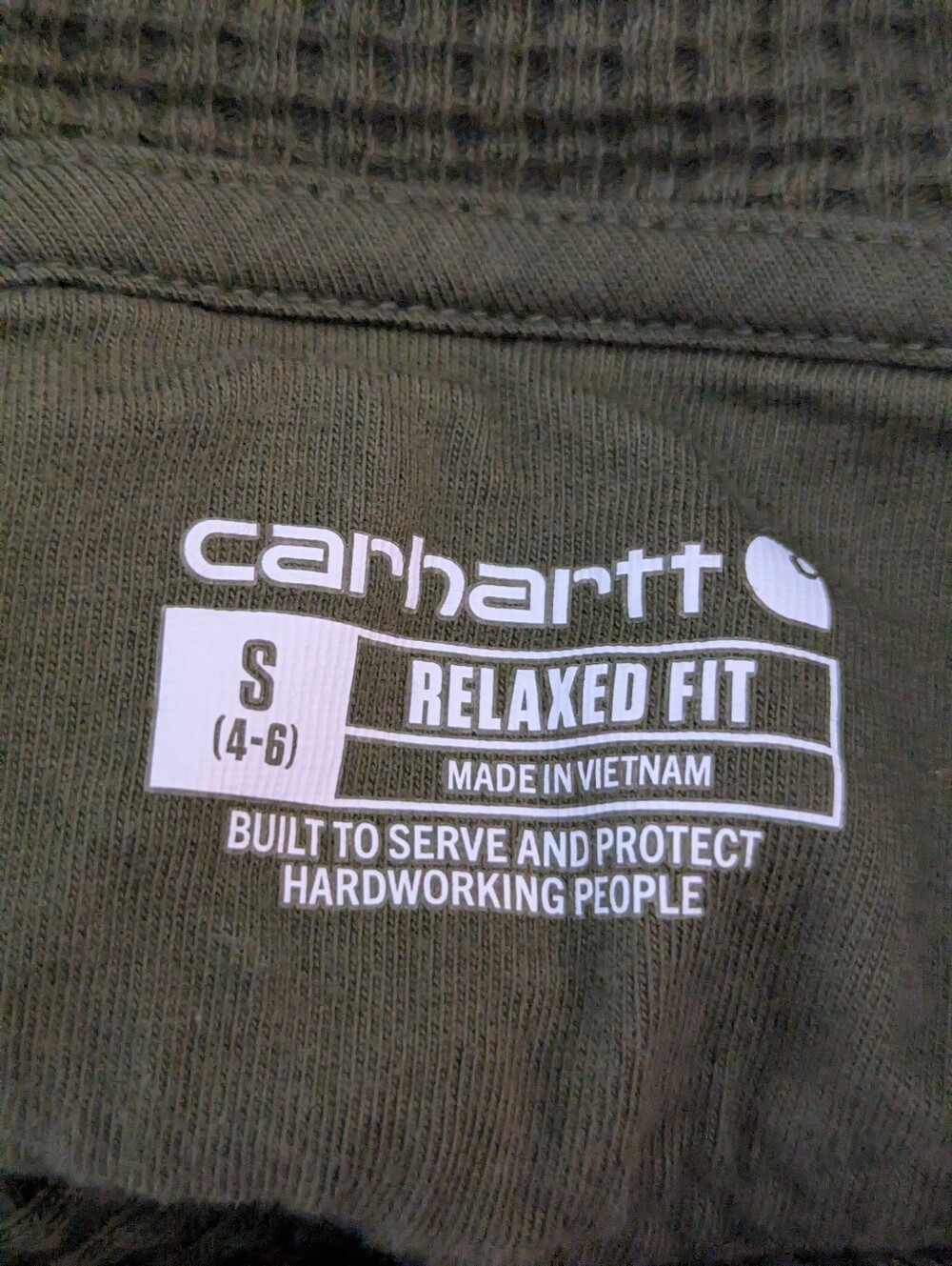 Carhartt Relaxed Fit Waffle Knit Thermal Hoodie Shirt Olive Pockets Wmns Small - Picture 6 of 10
